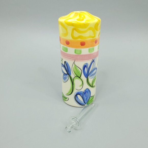 Vicki Carroll Pottery Ceramic Oil Lamp Vintage Yellow Blue White Floral Decor - Picture 2 of 12